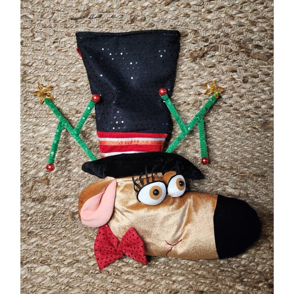 Large 3D Reindeer Christmas Stocking Lined Holiday Decor Eyelashes Sequin 22" - Picture 1 of 8
